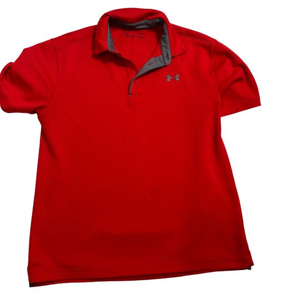 Under Armour Mens Red Polo Mesh Short Sleeve Shirt Top Medium Activewear Casual - Picture 1 of 3